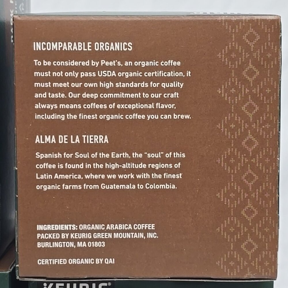 Peet’s Coffee Organic Dark Roast Alma de la Tierra K-Cup Pods 60 Count - Picture 5 of 6